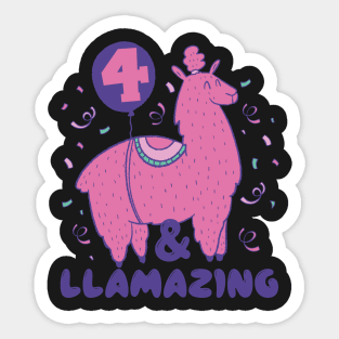 Llamazing 4th Birthday 4 Years Old Llama Girls Kids Gift print Sticker